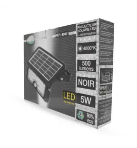 Projecteur LED Solaire 5W 500lm 112° Etanche IP65 IK08 232x149mm - Blanc Naturel 4000K