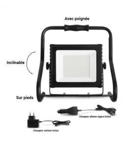 Projecteur LED Portatif Orientable 360° AC220/240V 30W 2400lm 110° Étanche IP44 IK05 - Blanc du Jour 6000K