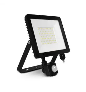 Projecteur LED Plat Détecteur AC220/240V 50W 4000lm 110° Étanche IP65 IK06 155mmx215mm Noir - Blanc Naturel 4000K