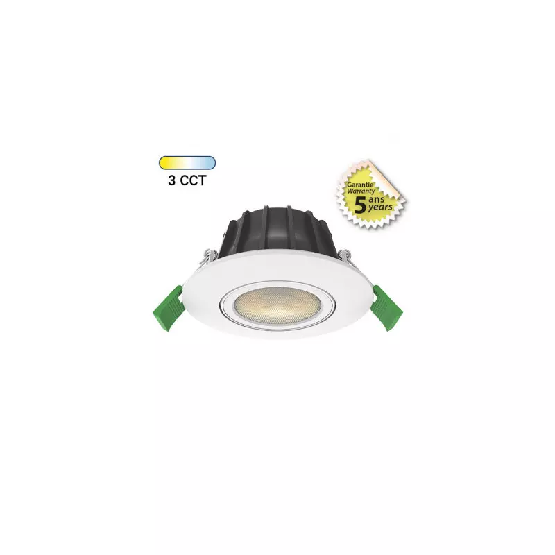 Spot LED Encastrable Dimmable AC220-230V 6W 550lm 38° Orientable à 360° Ø81mm Étanche IP65 IK08  - CCT perçage Ø68mm