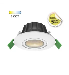 Spot LED Encastrable Dimmable AC220-230V 6W 550lm 38° Orientable à 360° Ø81mm Étanche IP65 IK08  - CCT perçage Ø68mm