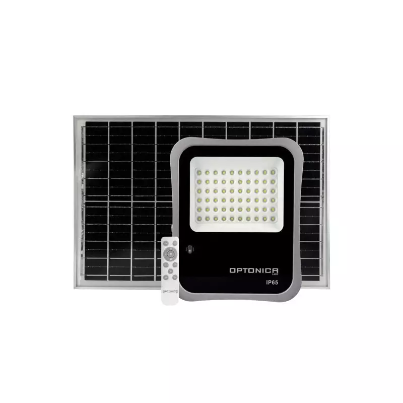 Projecteur LED Solaire avec Télécommande 30W 2400lm (240W) 90° Étanche IP65 Noir - Blanc du Jour 6000K