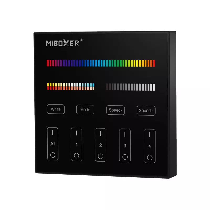 Télécommande Tactile Murale Dimmable RadioFréquence Sans Fil 4 Zones Noir - RGB+CCT B4B