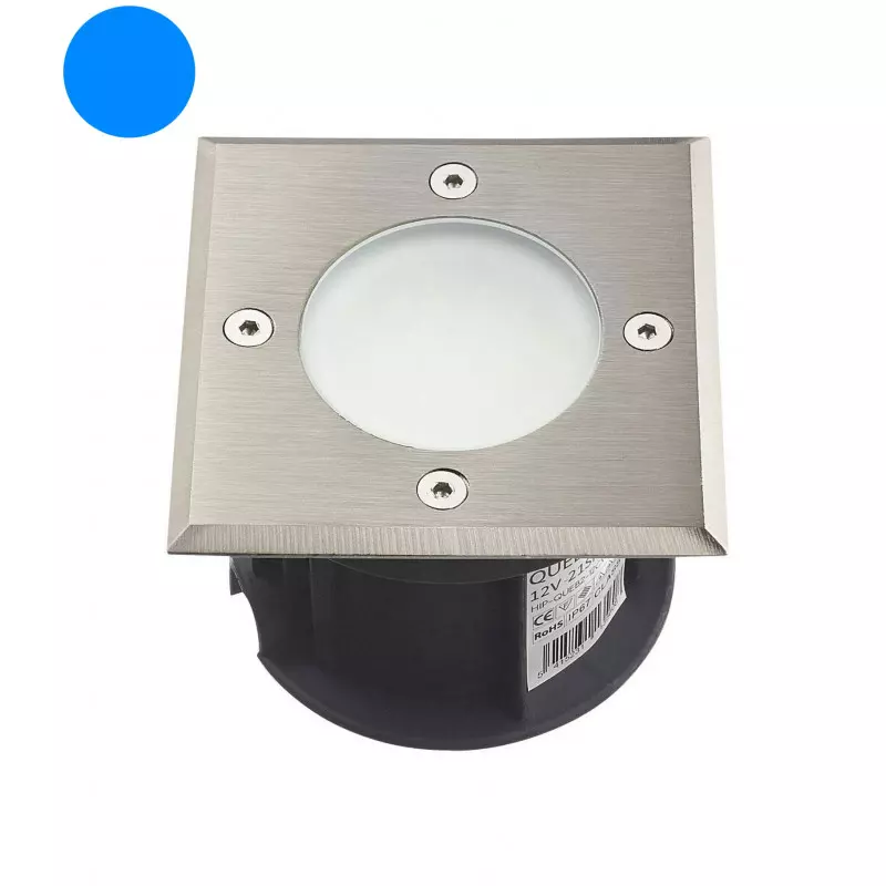 Support Spot LED Encastrable Sol Bleu 1,5W AC220-240V Étanche IP67 Carré - percage 85mm Diffuseur Dépoli