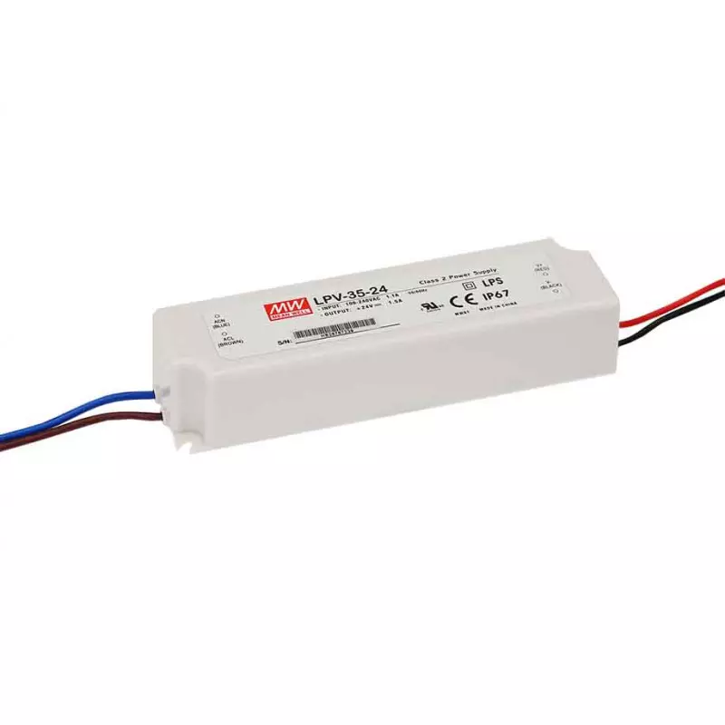 Transformateur LED 35W 90-264V à 12V DC étanche IP67 LPV-35-12 MEAN WELL - LPV-35-12