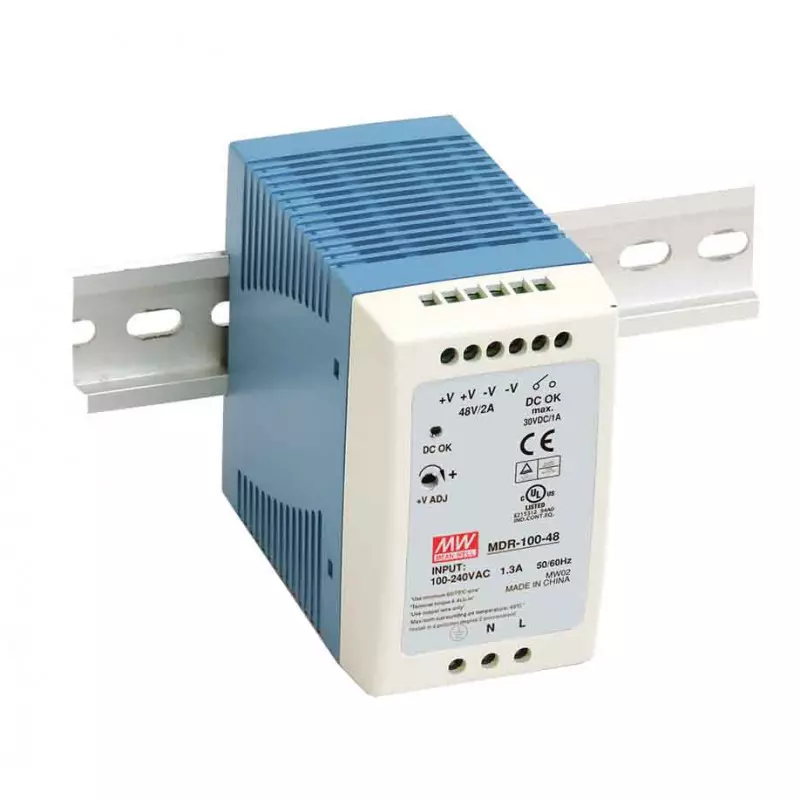 Transformateur pour rail DIN armoire électrique 100Wà 12V DC  MDR-100-12 MEAN WELL - MDR-100-12