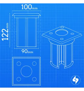 Support Spot Encastrable Sol GU10  AC220-240V Étanche IP67 Carré -  perçage 90mm Diffuseur Transparent