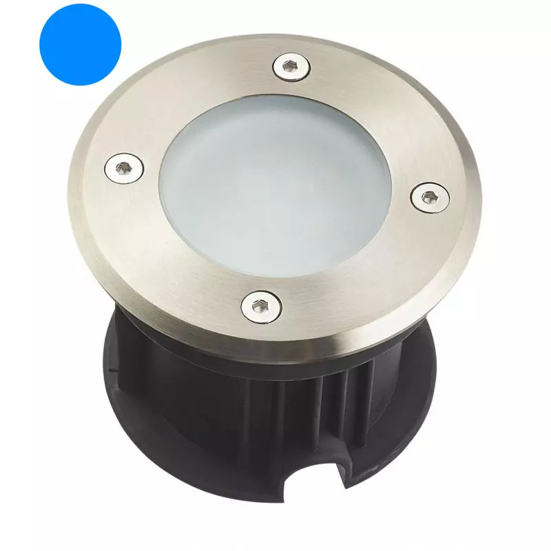 Support Spot Encastrable Sol Bleu 2W DC12V Étanche IP67 Rond - perçage 85mm Diffuseur Dépoli