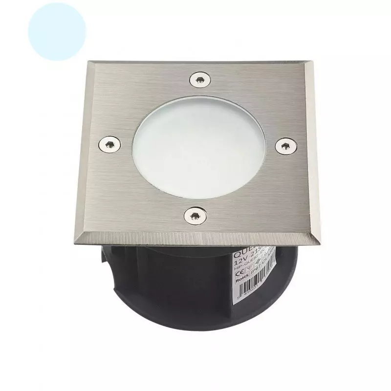 Support Spot Encastrable Sol 1,5W 110lm 120° 220V Étanche IP67 Carré - Blanc Froid 6000K perçage 85mm Diffuseur Dépoli