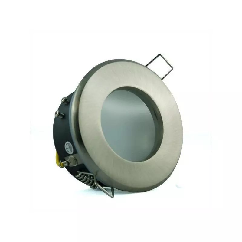 Support Spot Encastrable GU5.3 Dimmable Étanche IP65 DC12V Acier Brossé - percage 72mm Diffuseur Dépoli