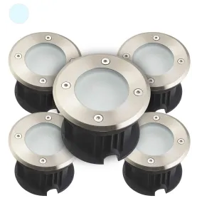 Pack de 5 Supports Spots Encastrables Sol Blanc du Jour 6500K 2W AC220-240V Étanche IP67 Rond - perçage 85mm Diffuseur Dépoli