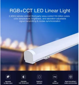 Réglette LED 18W 1900lm Étanche IP66 140° Pilotable 4/8 Zones - RGB+CCT 2700K-6500K LL1-18