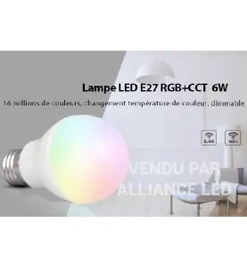 Ampoule LED E27 6W 550lm 220° Ø57mm RadioFréquence / Wifi - RGB CCT 2700K-6500K 014