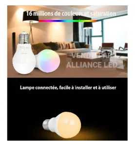 Ampoule LED E27 6W 550lm 220° Ø57mm RadioFréquence / Wifi - RGB CCT 2700K-6500K 014