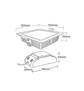 Plafonnier LED carré 9W - LED RGB+CCT