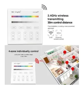 Télécommande Tactile Murale LED Dimmable RadioFréquence 4 Zones - RGB / RGBW B3