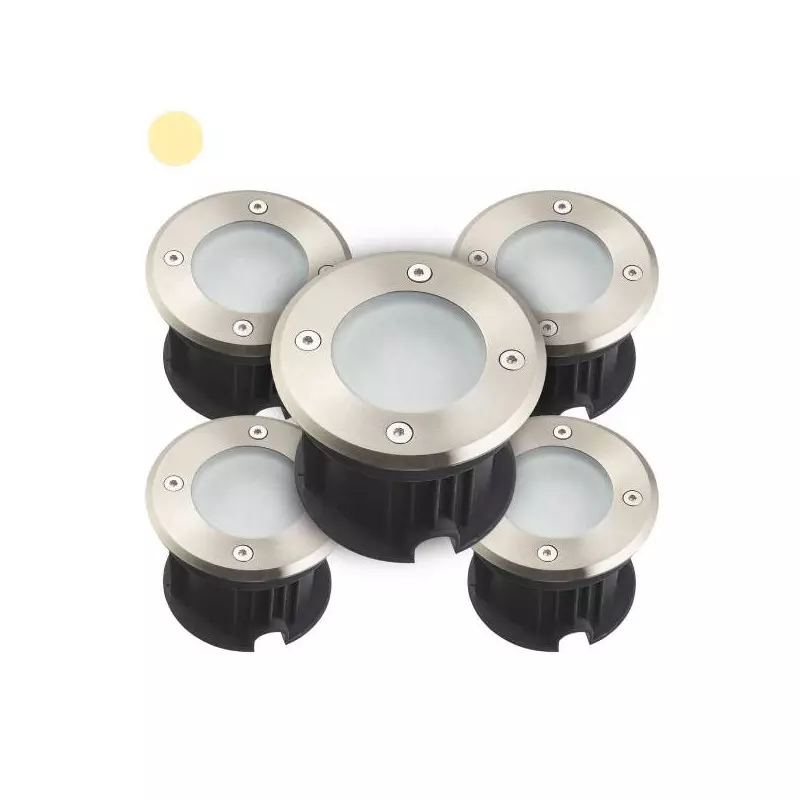 Pack de 5 Supports Spots Encastrables Sol AC220-240V Blanc Chaud 2800-3200K 2W Étanche IP67 Rond - perçage 85mm Diffuseur Dépoli