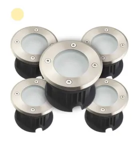 Pack de 5 Supports Spots Encastrables Sol AC220-240V Blanc Chaud 2800-3200K 2W Étanche IP67 Rond - perçage 85mm Diffuseur Dépoli