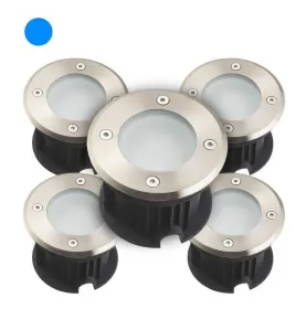 Pack de 5 Supports Spots Encastrables Sol Bleu 2W 110lm AC220-240V Étanche IP67 Rond - perçage 85mm Diffuseur Dépoli