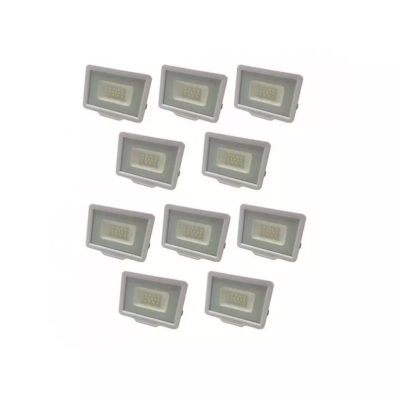 Lot de 10 projecteurs LED 10W (50W) Blanc Étanche IP65 800lm - Blanc du Jour 6000K - 230V