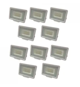 Lot de 10 projecteurs LED 10W (50W) Blanc Étanche IP65 800lm - Blanc du Jour 6000K - 230V