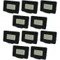 Lot de 10 Projecteurs LED 10W (50W) Noir Étanche IP65 800lm - Blanc du Jour 6000K