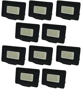 Lot de 10 Projecteurs LED 10W (50W) Noir Étanche IP65 800lm - Blanc du Jour 6000K