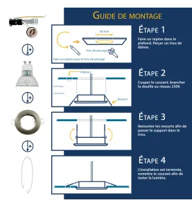 Lot de 10 Supports de plafond Support LED Encastrable 60mm Satin Nickel Fixe Plafond avec douille GU10 isolée