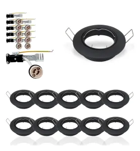 Lot de 10 Supports de plafond Spot Encastrable Noir Orientable Perçage 74mm Support LED avec douille GU10 isolée