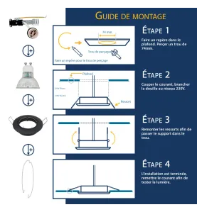 Lot de 10 Supports de plafond Spot Encastrable Noir Orientable Perçage 74mm Support LED avec douille GU10 isolée