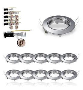 Lot de 10 Supports de plafond Supports LED Encastrables Chromé Orientable Perçage 74mm Plafond avec douille GU10 isolée