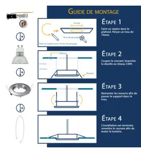 Lot de 10 Supports de plafond Supports LED Encastrables Chromé Orientable Perçage 74mm Plafond avec douille GU10 isolée