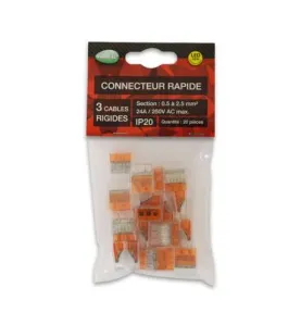 Connecteur Rapide 3 Fils Rigide x20pcs