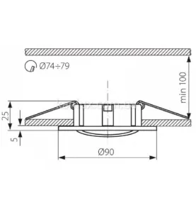 Support Spot LED Encastrable Max 50W GU5.3/GU10 IP20 Orientable 30° Rond Chrome Mat Ø90mm - perçage 74mm