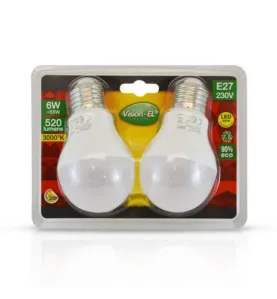 LED VISION-EL 6 W BULB E27 3000K BLISTER X 2