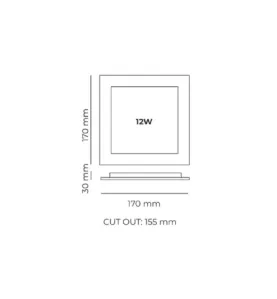 Plafonnier LED Encastrable AC85-265V 12W 120º IP40 IK08 170x170mm Blanc  - Blanc Naturel 4000K perçage 155x155mm