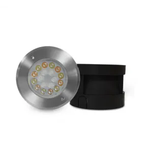 Spot LED Encastrable Sol DC12-24V 9W 600lm 15° Étanche IP68 Inox 304 Ø150mm Rond - RGB+CCT - perçage Ø138mm