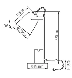 Lampe de bureau RAIBO E27 - 5W, 190° orientable avec interrupteur