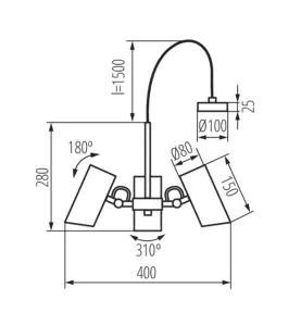 Luminaire suspendu AGZAR C - 15W, E14, Classe I, IP20, 180° orientable