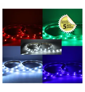 Bandeau LED RGB+4000K - 5m 60 LED/m - 2.5W/m - IP67 - 24V - 5 ans