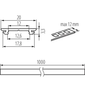 Profilé en aluminium PROFILO H - Anodisé - 3.3mm x 20mm x 1000mm