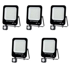 Lot de 5 Projecteurs LED Noirs 50W (250W) à Détecteur IP65 4700lm - Blanc du Jour 6000K