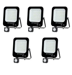 Lot de 5 Projecteurs LED Noirs 30W (150W) à Détecteur IP65 2700lm - Blanc Naturel 4500K