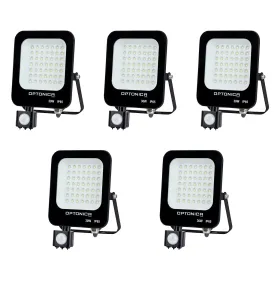 Lot de 5 Projecteurs LED Noirs 30W (150W) à Détecteur IP65 2700lm - Blanc Naturel 4500K