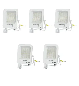 Lot de 5 Projecteurs LED avec Detecteur Blanc 50W Étanche IP65 4700lm Blanc du Jour 6000K