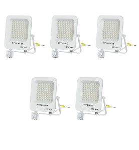 Lot de 5 Projecteurs LED avec Detecteur Blanc 50W Étanche IP65 4700lm Blanc Naturel 4500K