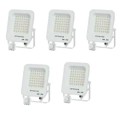 Lot de 5 Projecteurs LED avec Detecteur Blanc 30W Étanche IP65 2700lm Blanc du Jour 6000K