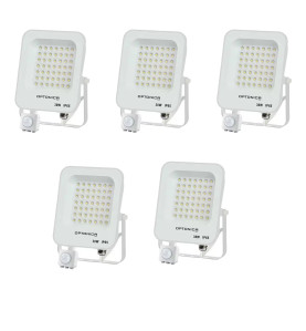 Lot de 5 Projecteurs LED avec Detecteur Blanc 30W Étanche IP65 2700lm Blanc du Jour 6000K