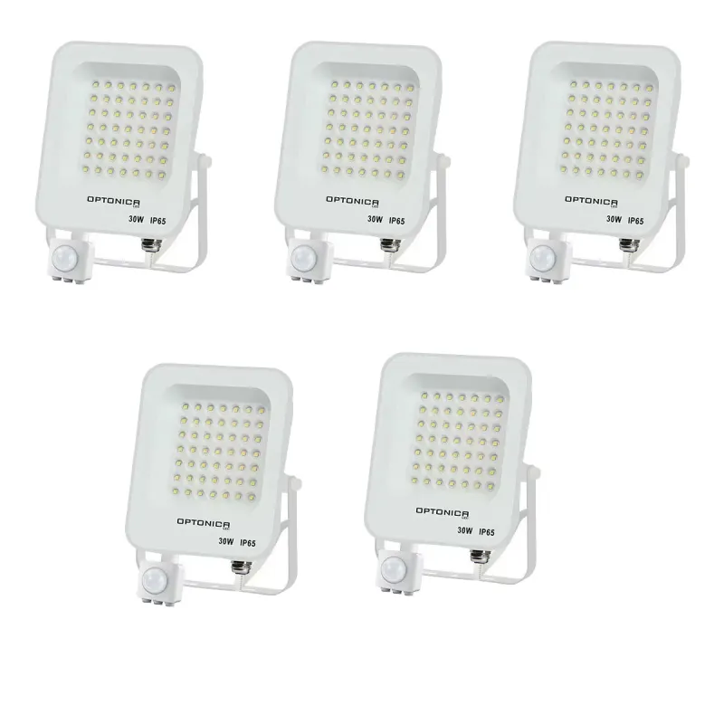 Lot de 5 Projecteurs LED avec Detecteur Blanc 30W Étanche IP65 2700lm Blanc Naturel 4500K