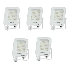 Lot de 5 Projecteurs LED avec Detecteur Blanc 30W Étanche IP65 2700lm Blanc Naturel 4500K